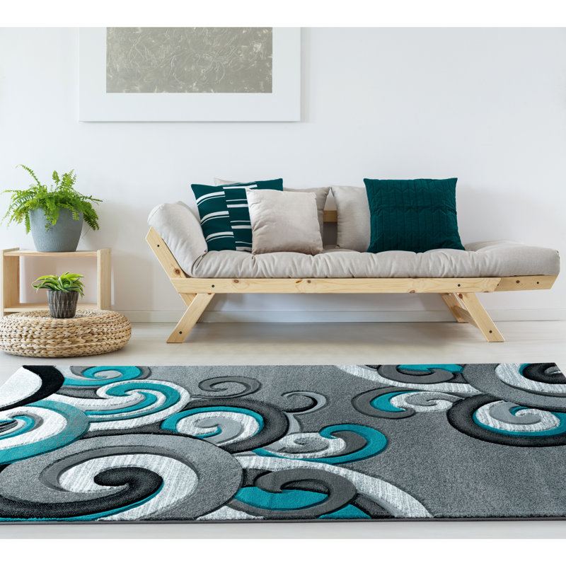 Orren Ellis Zabala Performance Turquoise/Gray Rug & Reviews Wayfair